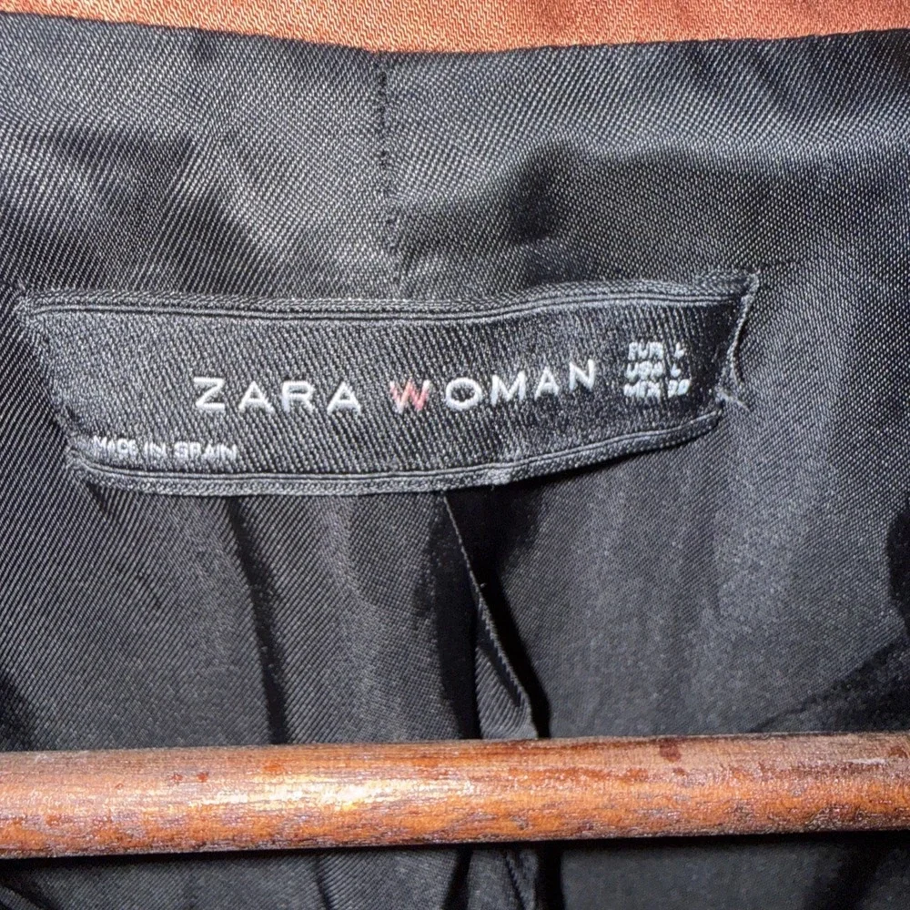 ZARA WOMAN LONG DOUBLE BREASTED JACKET‎ COAT BLAZER ORANGE RUSSET - Large